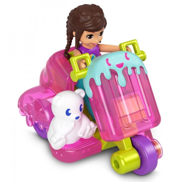 Polly Pocket - Véhicule Scooter avec Mini Poupée et Ours Polaire