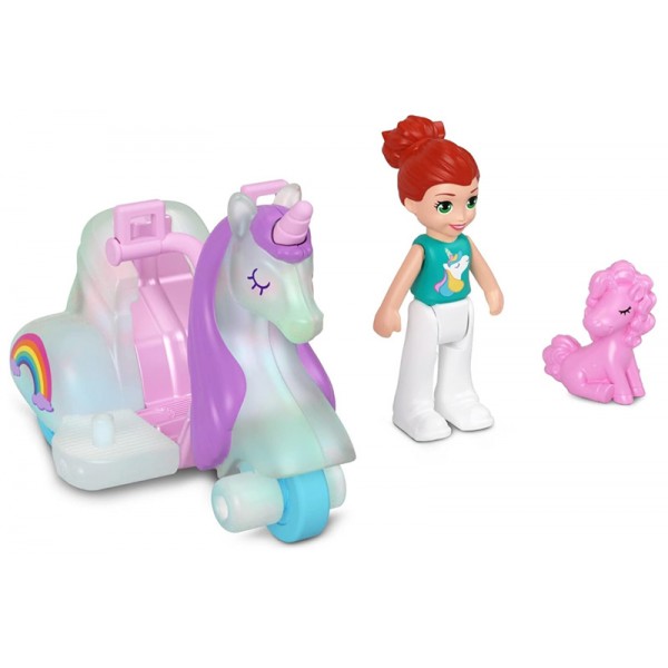 Polly Pocket - Véhicule Scooter avec Mini Poupée Lila et Licorne