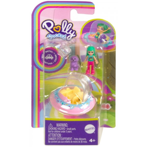 Polly Pocket - Véhicule Volant Donut avec Mini Poupée Kerstie et Chien