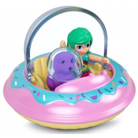 Polly Pocket - Véhicule Volant Donut avec Mini Poupée Kerstie et Chien