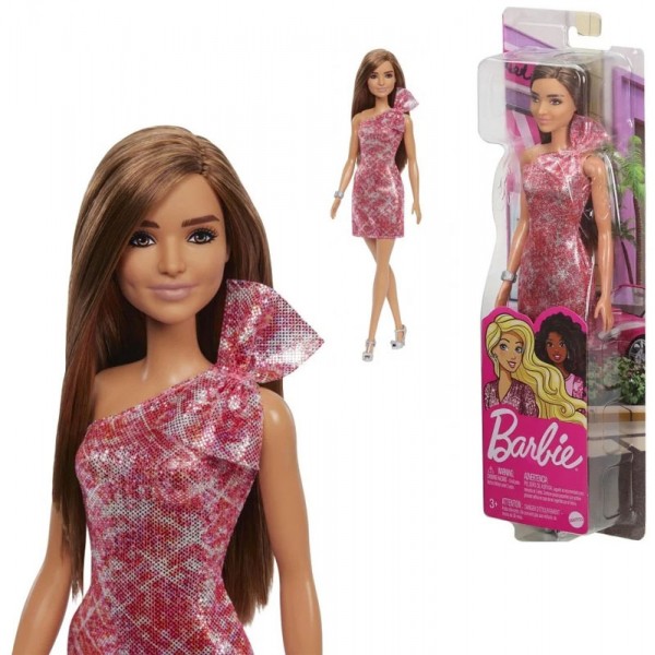 Poupée Barbie Brune avec Robe Scintillante Rose