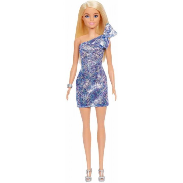 Poupée Barbie Blonde avec Robe Scintillante Bleue