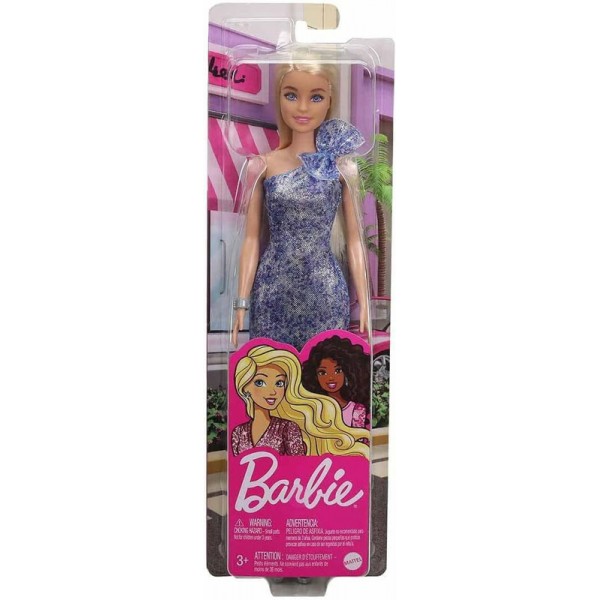 Poupée Barbie Blonde avec Robe Scintillante Bleue
