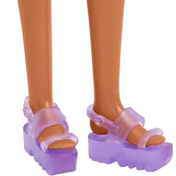 Poupée Barbie Brune en Robe Eté à Imprimé Logo Mauve