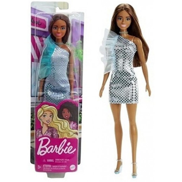 Poupée Barbie Brune en Mini Robe à Paillettes Ciel
