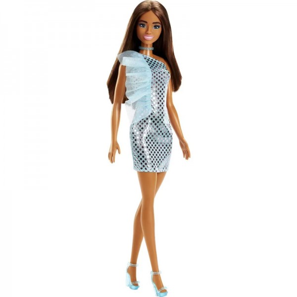 Poupée Barbie Brune en Mini Robe à Paillettes Ciel