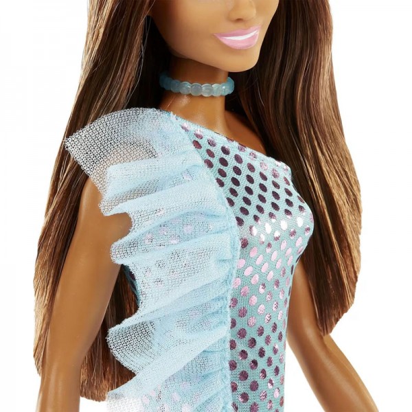 Poupée Barbie Brune en Mini Robe à Paillettes Ciel