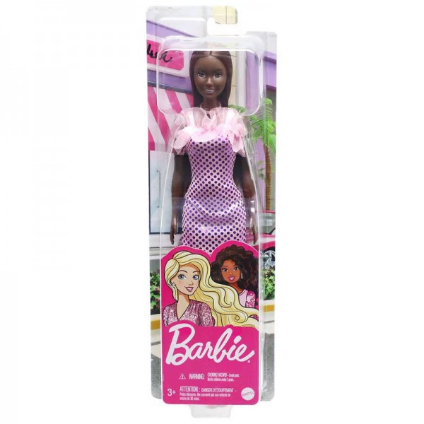 Poupée Barbie Brune en Mini Robe à Paillettes Rose