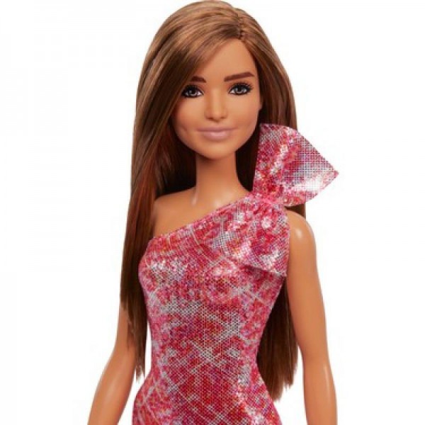 Poupée Barbie Brune avec Robe Scintillante Rose