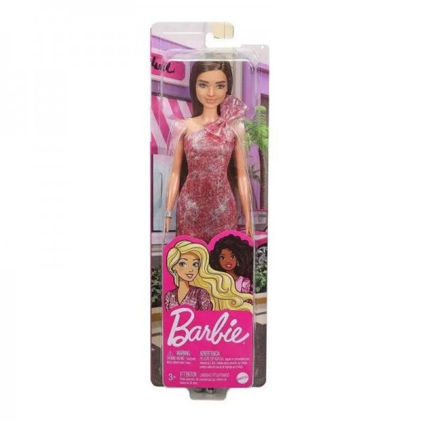Poupée Barbie Brune avec Robe Scintillante Rose