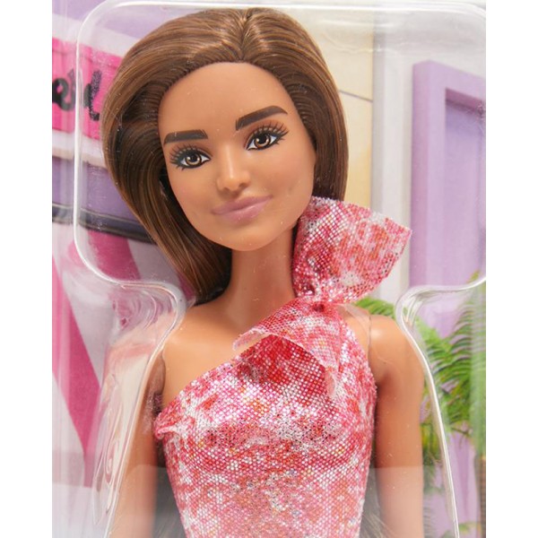 Poupée Barbie Brune avec Robe Scintillante Rose