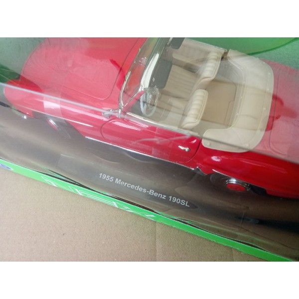 Voiture miniature Mercedes Benz 190 SL 1955 cabriolet rouge 1:18 de Welly - Rayon Braderie