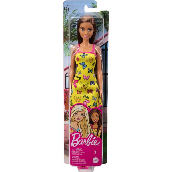 Poupée Barbie Brune Chic en Robe Papillon Jaune