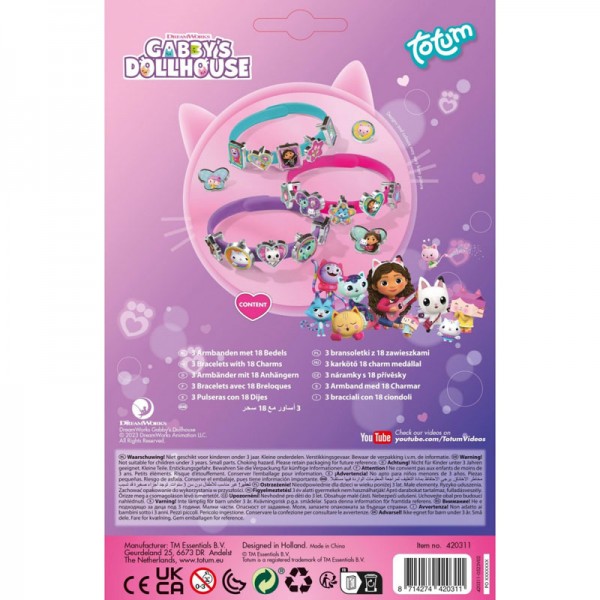 Kit Gabby's Dollhouse 3 Bracelets avec 18 Charms DIY