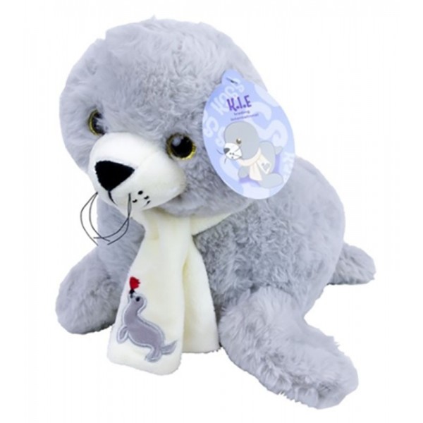 Peluche Phoque Gris avec Echarpe - 30cm