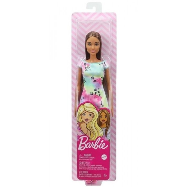 Poupée Barbie Brunette Robe Etoiles Coeurs