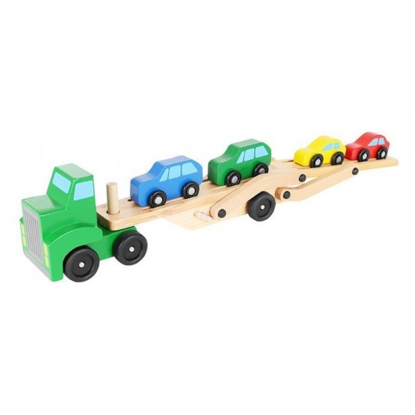 Camion Transporteur de Voitures avec 4 Véhicules en Bois - KRUZZEL
