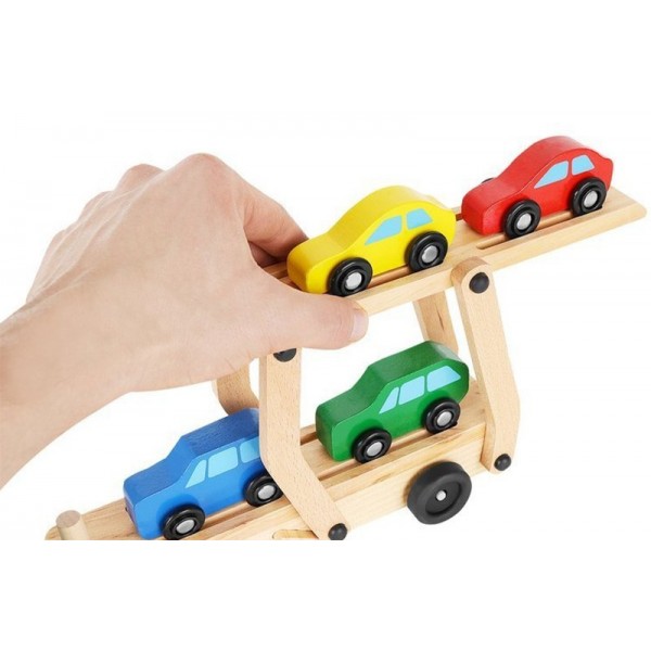 Camion Transporteur de Voitures avec 4 Véhicules en Bois - KRUZZEL