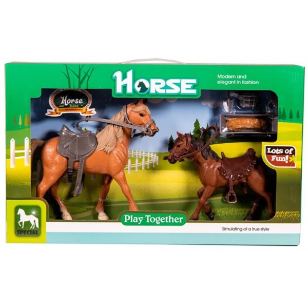 Box pour chevaux avec jument et poulain - Voiture et figurine