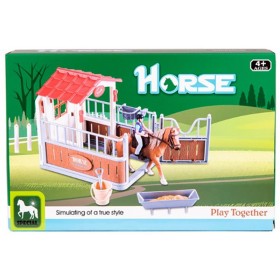 Box à chevaux avec cheval, cavalier et accessoires
