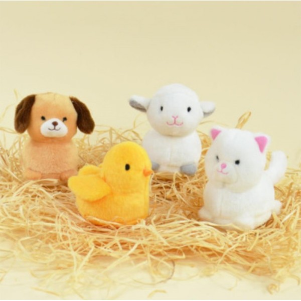 Peluches Mini Ferme - Chat, Chien, Mouton, Poussin