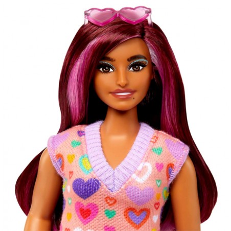 Poupée Barbie Fashionitas Mèches Roses et imprimé Coeurs