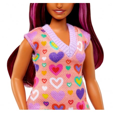 Poupée Barbie Fashionitas Mèches Roses et imprimé Coeurs