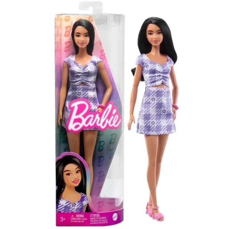 Poupée Barbie Fashionitas Cheveux Ondulés et Robe Vichy