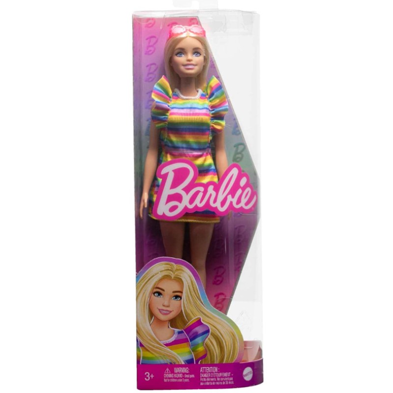 Poupée Barbie Fashionitas Blonde Robe Arc En Ciel