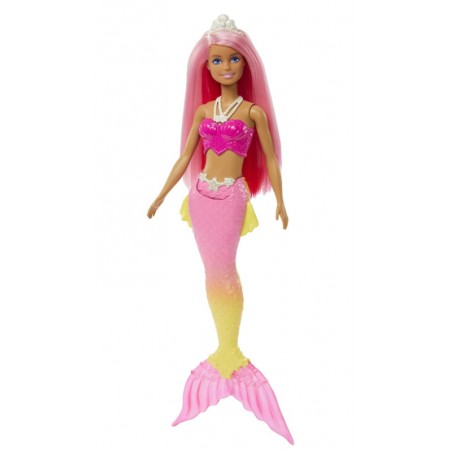 Poupée Barbie Dreamtopia Sirène avec Dégradé Rose et Jaune et Diadème