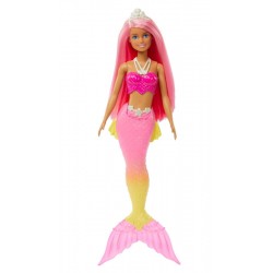 Poupée Barbie Dreamtopia Sirène avec Dégradé Rose et Jaune et Diadème