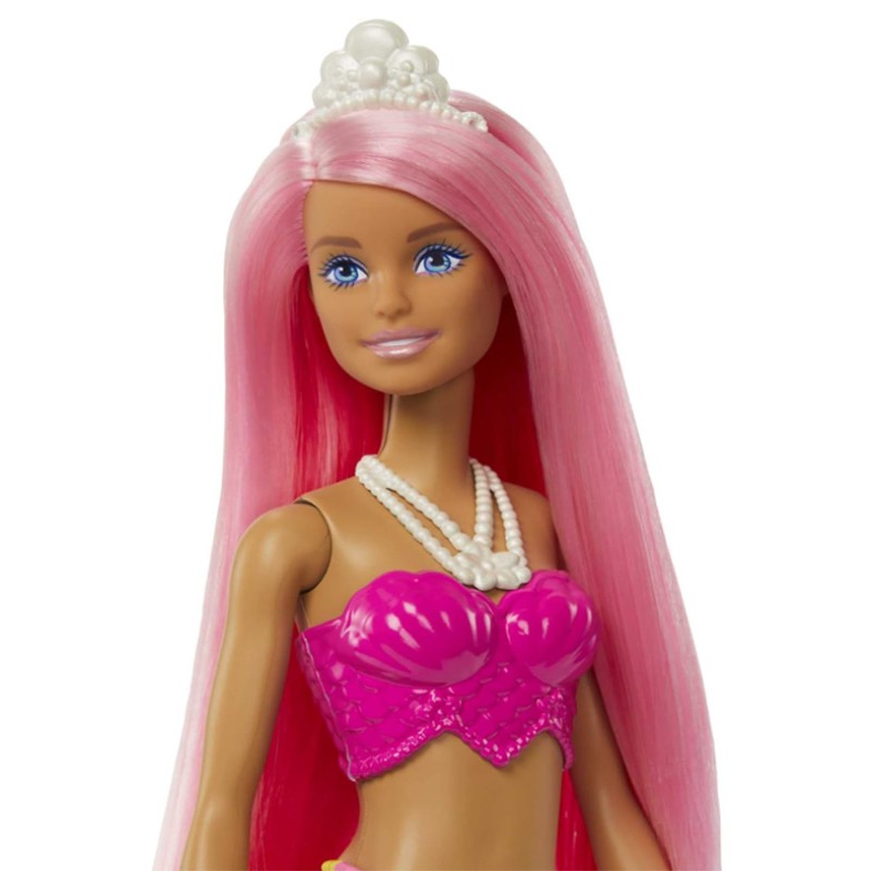Poupée Barbie Dreamtopia Sirène avec Dégradé Rose et Jaune et Diadème