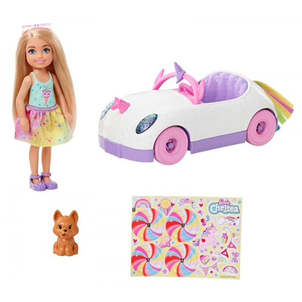 Poupée Barbie Chelsea Avec Voiture, Chiot et Autocollants