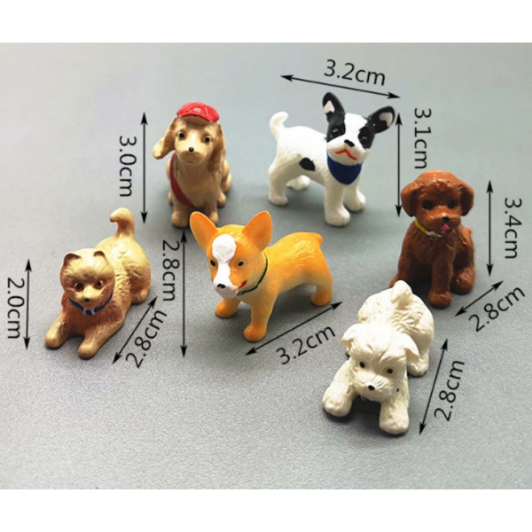 Figurines Chiens Miniatures Mignons - 6 pièces