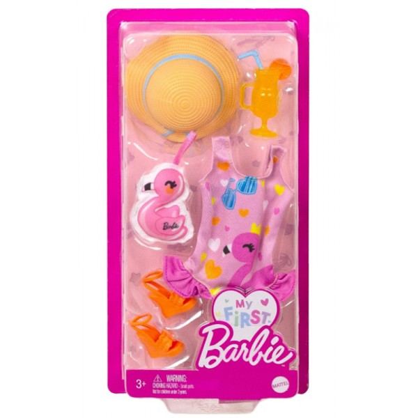 My First Barbie - Coffret Tenue Plage et Flamant Rose