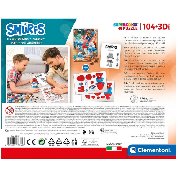 Puzzle 104 pièces + Pitufos 3D - The Smurfs Clementoni 20341