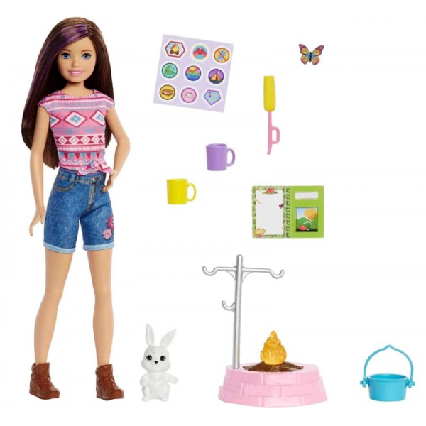 Coffret Poupée Barbie It Takes Two Avec Figurine Lapin et Accessoires Camping