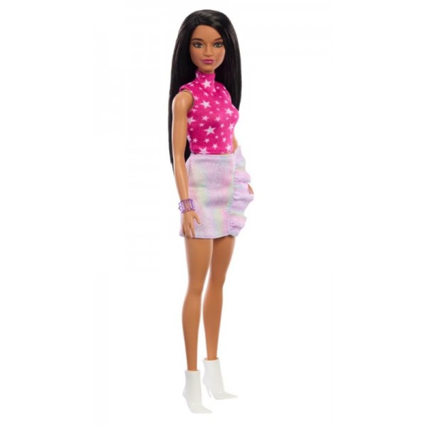 Poupee Barbie Fashionistas Cheveux Noirs et Top Etoile