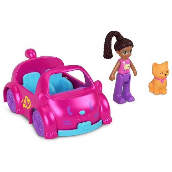 Polly Pocket - Véhicule Chat avec Mini Poupée Shani et Chat